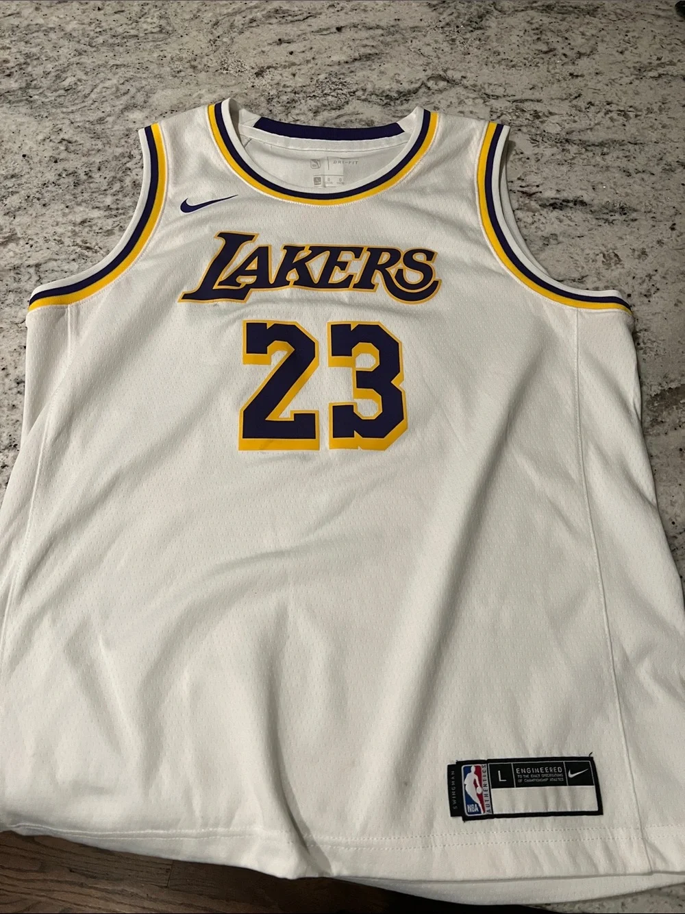 Nike White Lakers #23 Hardwood Jersey with Purple and Gold Accents